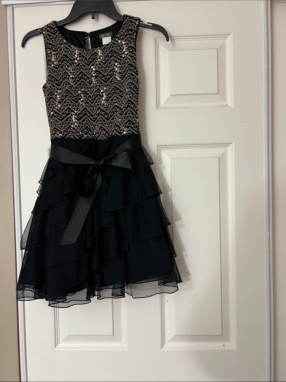 Lily Rose Black Dress with Gold Beaded Detail